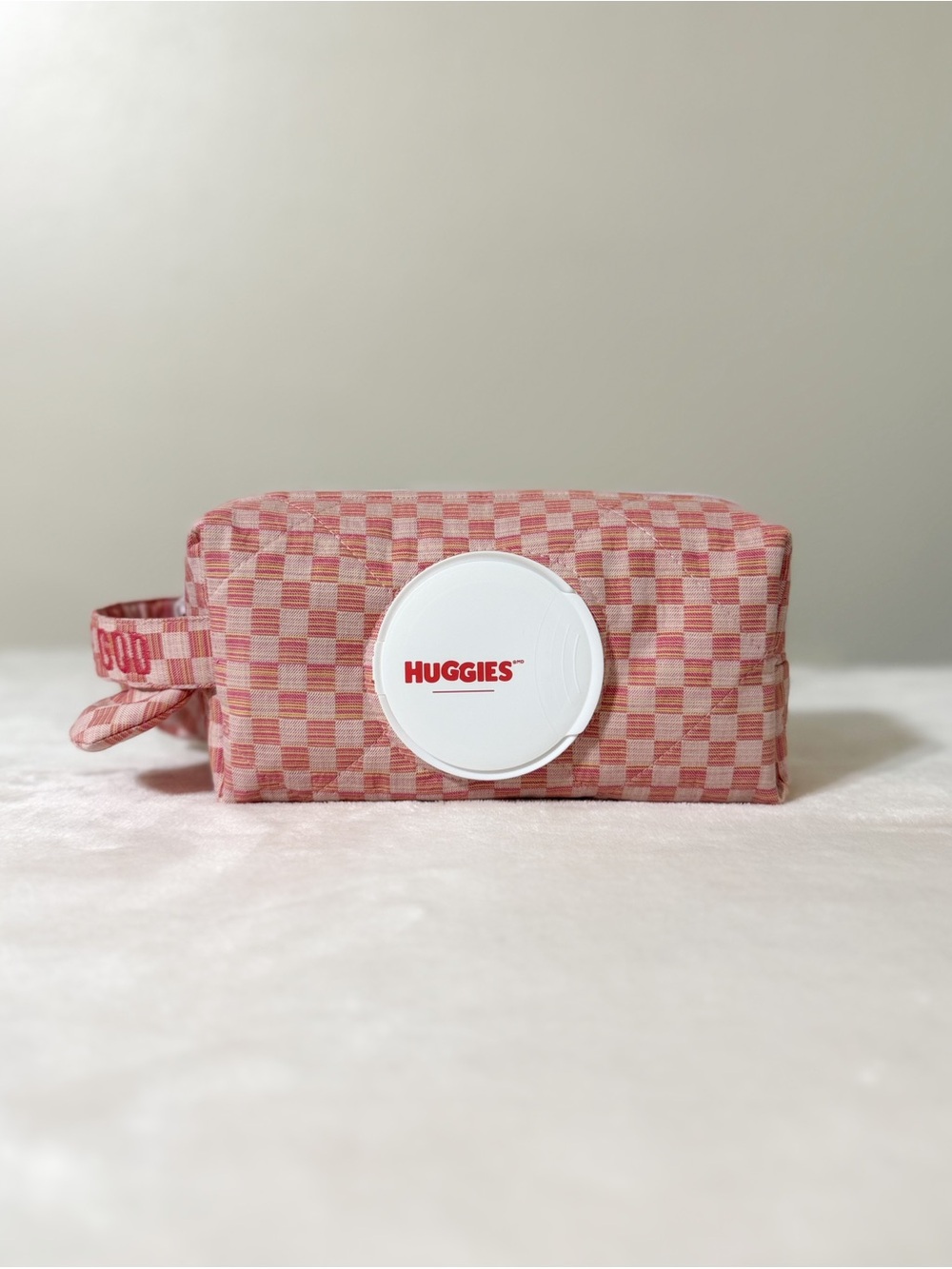 Compact Size Checkered Huggies Wipes Pouch w/ Embroidered “Child of God” Handle